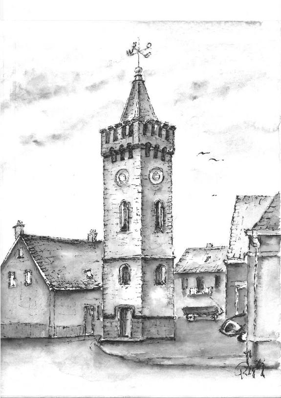 Eine Zeichnung des Glockenturms Altstadt