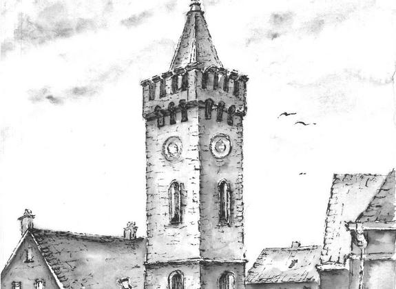Eine Zeichnung des Glockenturms Altstadt