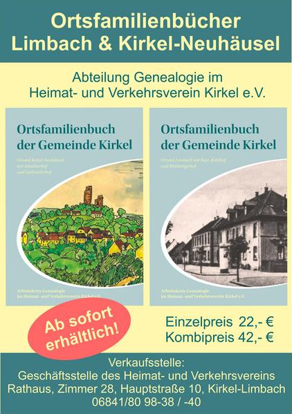Plakat der Ortsfamilienbücher Limbach & Kirkel-Neuhäusel